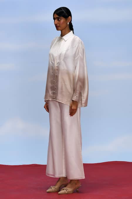 Febo6_Off White Organza Solid Wide-leg Pant _Online_at_Aza_Fashions