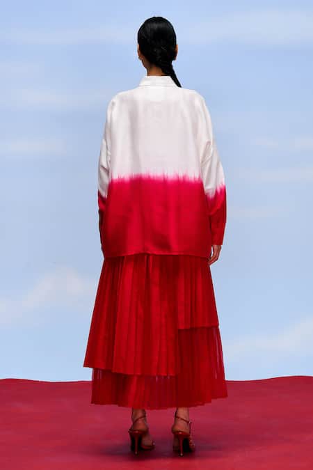 Febo6_Ivory Silk Embroidery Shawl Neck Magma Shaded Shirt _Online_at_Aza_Fashions