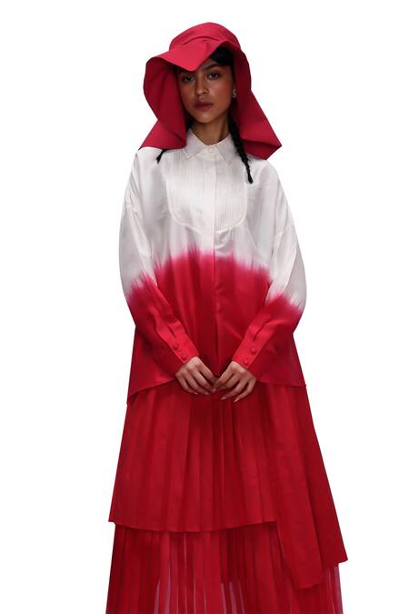 Buy_Febo6_Ivory Silk Embroidery Shawl Neck Magma Shaded Shirt _Online_at_Aza_Fashions