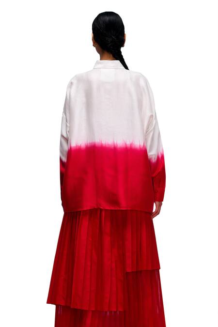 Shop_Febo6_Ivory Silk Embroidery Shawl Neck Magma Shaded Shirt _Online_at_Aza_Fashions