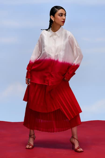 Buy_Febo6_Ivory Silk Embroidery Shawl Neck Magma Shaded Shirt 