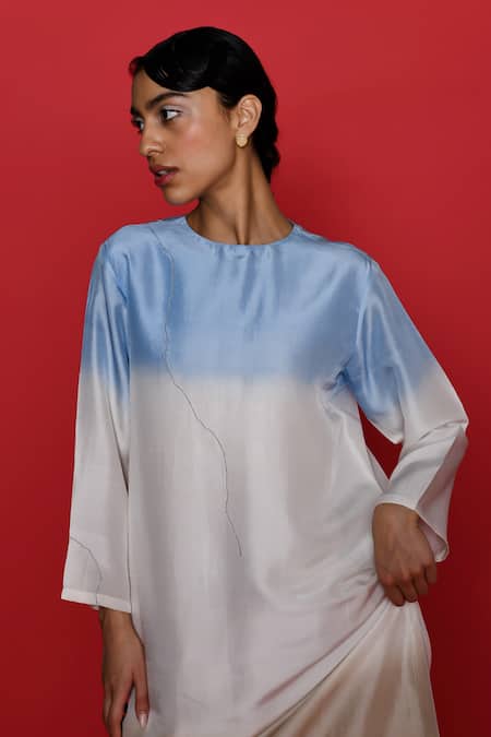 Shop_Febo6_Off White Silk Embroidery Round Neck Ombre Asymmetric Tunic _Online_at_Aza_Fashions