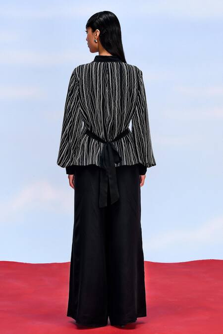 Febo6 Black Silk Embroidery Collared Harmony Thread Shirt Online at Aza Fashions Febo6_Black Silk Embroidery Collared Harmony Thread Shirt _Online_at_Aza_Fashions