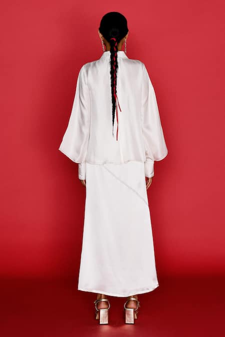 Shop_Febo6_Ivory Silk Satin Embroidery Stitchline Thread Placement Skirt _at_Aza_Fashions