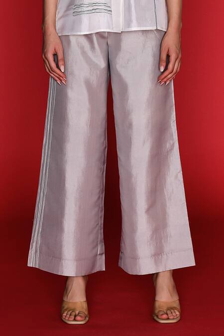 Buy_Febo6_Grey Silk Embroidery Native Placement Trouser _Online_at_Aza_Fashions