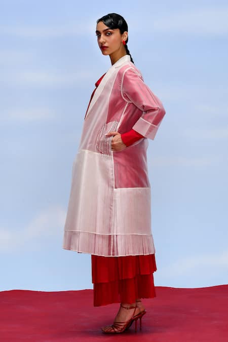Buy_Febo6_Off White Organza Embroidery Collared Dorothy Sheer Trench Jacket _Online_at_Aza_Fashions