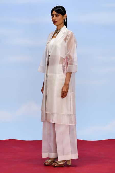 Shop_Febo6_Off White Organza Embroidery Collared Dorothy Sheer Trench Jacket _Online_at_Aza_Fashions