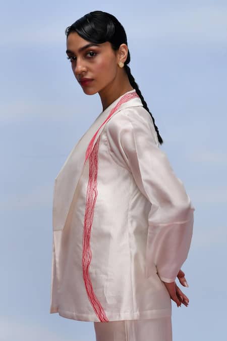 Buy_Febo6_Ivory Chanderi Embroidery Open Neck Jacket _Online_at_Aza_Fashions