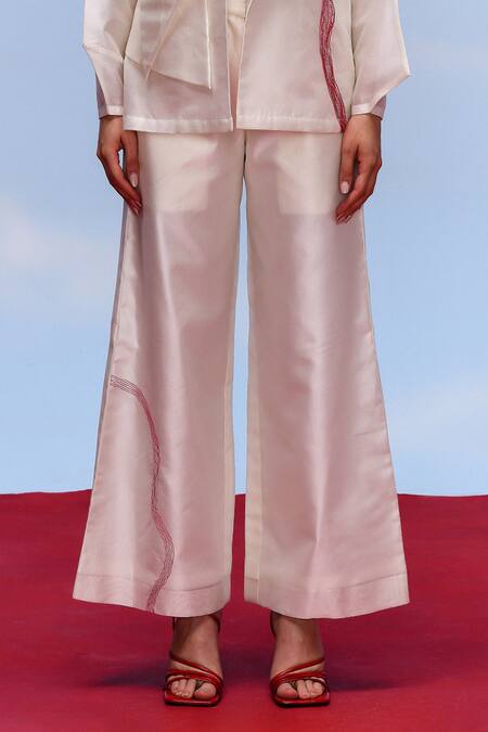 Shop Febo6 Ivory Chanderi Embroidery Wave Trouser Online at Aza Fashions Shop_Febo6_Ivory Chanderi Embroidery Wave Trouser _Online_at_Aza_Fashions