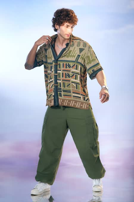 Buy_Nikita Mhaisalkar X AZA_Green Georgette Tribal Aztec Print Shirt _Online_at_Aza_Fashions