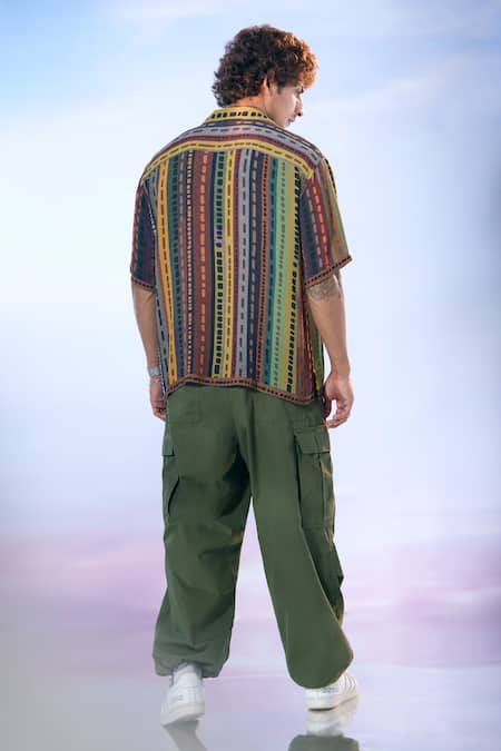 Nikita Mhaisalkar X AZA Multi Color Georgette Block Striped Print Shirt Online at Aza Fashions Nikita Mhaisalkar X AZA_Multi Color Georgette Block Striped Print Shirt _Online_at_Aza_Fashions