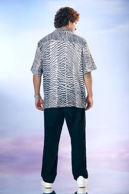Nikita Mhaisalkar X AZA_Black Kota Doria Byzantine Print Knit Shirt _Online_at_Aza_Fashions