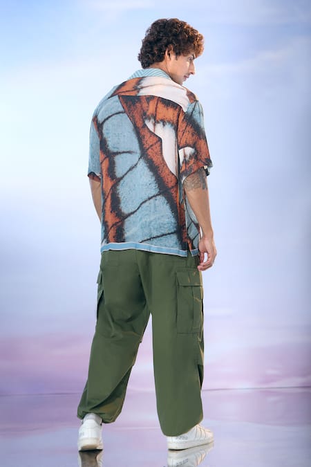 Nikita Mhaisalkar X AZA Blue Georgette Butterfly Wing Print Double Shirt Online at Aza Fashions Nikita Mhaisalkar X AZA_Blue Georgette Butterfly Wing Print Double Shirt _Online_at_Aza_Fashions