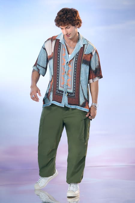 Buy Nikita Mhaisalkar X AZA Blue Georgette Butterfly Wing Print Double Shirt Online at Aza Fashions Buy_Nikita Mhaisalkar X AZA_Blue Georgette Butterfly Wing Print Double Shirt _Online_at_Aza_Fashions