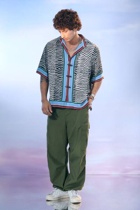 Buy_Nikita Mhaisalkar X AZA_Black Georgette Embroidery Byzantine Print Contrast Border Shirt _Online_at_Aza_Fashions