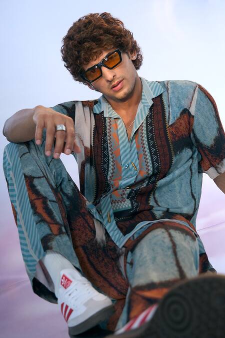 Buy Nikita Mhaisalkar X AZA Blue Georgette Embroidery Butterfly Wing Print Shirt With Pant Online at Aza Fashions Buy_Nikita Mhaisalkar X AZA_Blue Georgette Embroidery Butterfly Wing Print Shirt With Pant _Online_at_Aza_Fashions