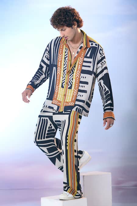 Buy_Nikita Mhaisalkar X AZA_Black Georgette Abstract Maze Print Shirt With Pant _Online_at_Aza_Fashions