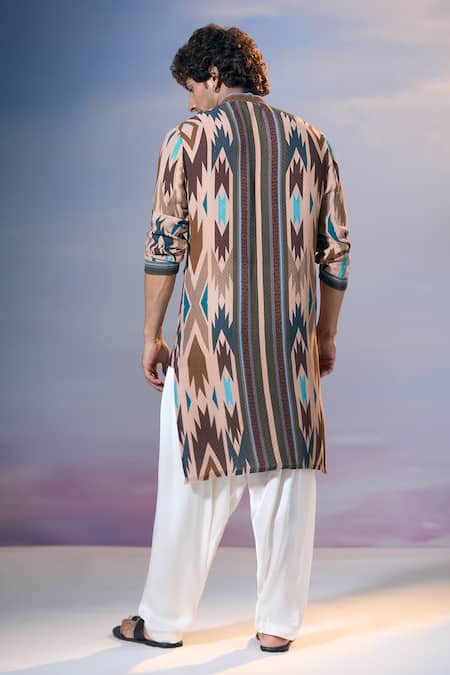 Nikita Mhaisalkar X AZA_Brown Georgette, Cotton Tapiz Carnival Print Kurta With Salwar _Online_at_Aza_Fashions