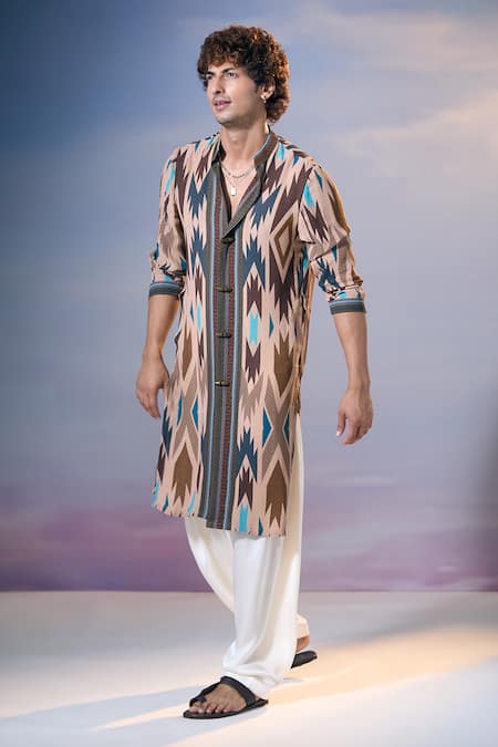 Buy_Nikita Mhaisalkar X AZA_Brown Georgette, Cotton Tapiz Carnival Print Kurta With Salwar _Online_at_Aza_Fashions