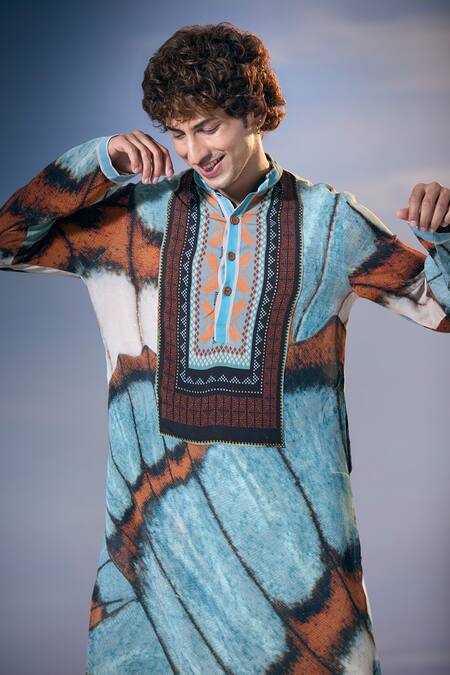 Buy Nikita Mhaisalkar X AZA Blue Georgette Butterfly Wing Print Kurta With Salwar Online at Aza Fashions Buy_Nikita Mhaisalkar X AZA_Blue Georgette Butterfly Wing Print Kurta With Salwar _Online_at_Aza_Fashions