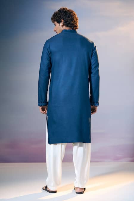 Nikita Mhaisalkar X AZA Blue Twill Embroidery Geometric Badla And Thread Yoke Kurta With Salwar Online at Aza Fashions Nikita Mhaisalkar X AZA_Blue Twill Embroidery Geometric Badla And Thread Yoke Kurta With Salwar _Online_at_Aza_Fashions