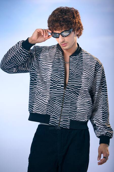 Buy_Nikita Mhaisalkar X AZA_Black Ramie Byzantine Print Bomber Jacket _Online_at_Aza_Fashions