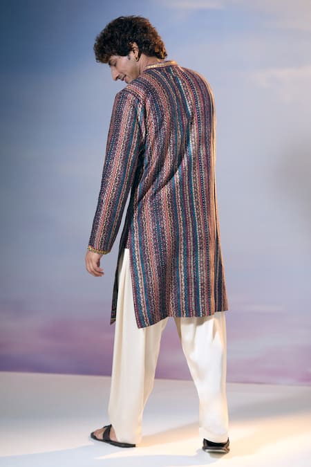 Nikita Mhaisalkar X AZA Multi Color Chanderi, Satin Phoolista Vine Print And Embellished Kurta With Salwar Online at Aza Fashions Nikita Mhaisalkar X AZA_Multi Color Chanderi, Satin Phoolista Vine Print And Embellished Kurta With Salwar _Online_at_Aza_Fashions