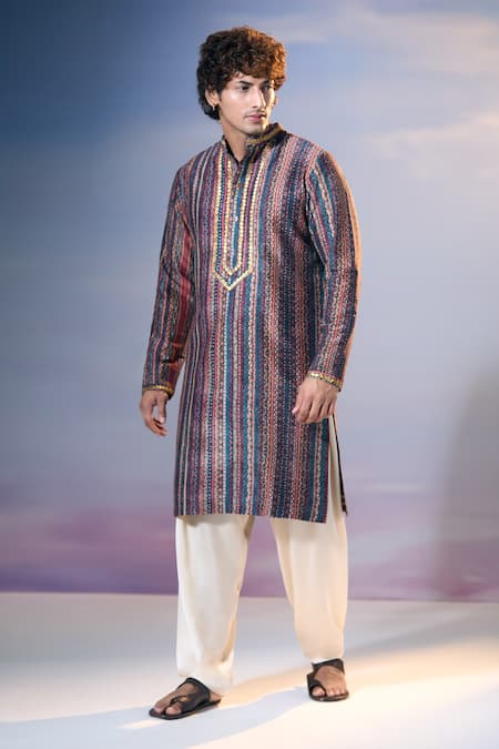 Buy Nikita Mhaisalkar X AZA Multi Color Chanderi, Satin Phoolista Vine Print And Embellished Kurta With Salwar Online at Aza Fashions Buy_Nikita Mhaisalkar X AZA_Multi Color Chanderi, Satin Phoolista Vine Print And Embellished Kurta With Salwar _Online_at_Aza_Fashions