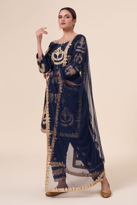 Buy Samyukta Singhania Blue Silk, Net Sequins, Embroidery Boat Neck Elephant Kurta Salwar Set Online at Aza Fashions Buy_Samyukta Singhania_Blue Silk, Net Sequins, Embroidery Boat Neck Elephant Kurta Salwar Set _Online_at_Aza_Fashions