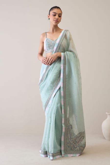 Ridhimaa Gupta Green Pure Silk Organza Hand Haneen Saree With Unstitched Blouse Piece 