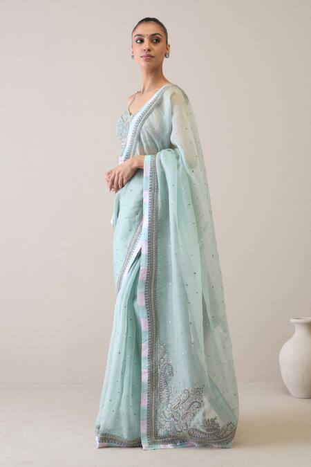 Ridhimaa Gupta_Green Silk Organza Sequins Haneen Embroidered Saree With Unstitched Blouse Piece _Online_at_Aza_Fashions