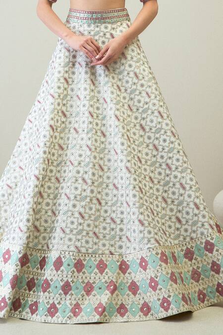 Ridhimaa Gupta_White Silk, Chanderi, Chiffon Sequins, Beads, Gota Huma Embroidered Lehenga Set _at_Aza_Fashions