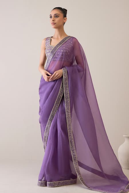 Ridhimaa Gupta Purple Silk Organza Hand Embroidered Ilahi Saree With Unstitched Blouse Piece 