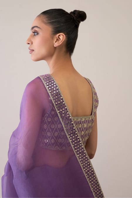 Ridhimaa Gupta_Purple Silk Organza Ilahi Embroidered Saree With Unstitched Blouse Piece _at_Aza_Fashions