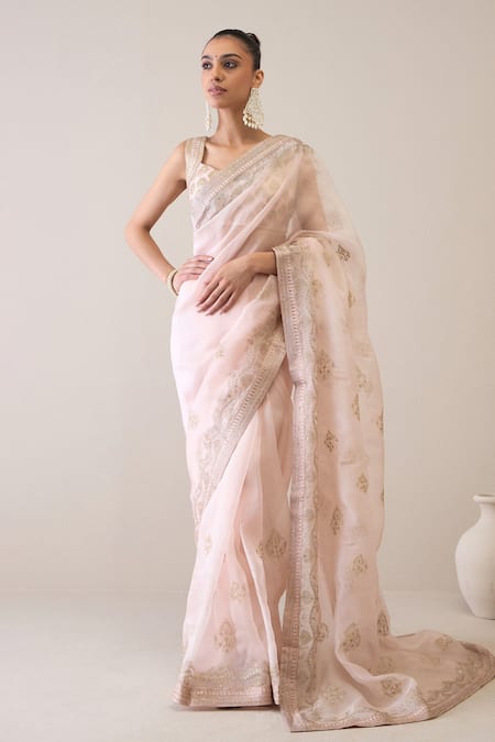 Ridhimaa Gupta Pink Silk Organza Hand Embroidered Imraoz Saree With Unstitched Blouse Piece 