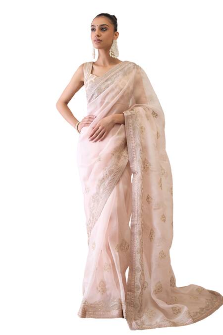 Ridhimaa Gupta_Pink Silk Organza Sequins, Embroidery Imraoz Saree With Unstitched Blouse Piece _Online_at_Aza_Fashions