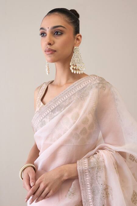 Ridhimaa Gupta_Pink Silk Organza Sequins, Embroidery Imraoz Saree With Unstitched Blouse Piece _at_Aza_Fashions