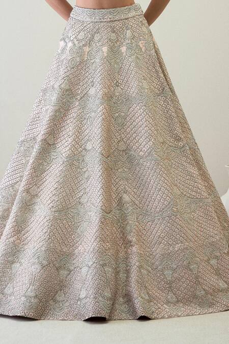 Ridhimaa Gupta_Pink Silk Organza, Viscose Diamonds, Sequins, Jamna Embroidered Lehenga Set _at_Aza_Fashions