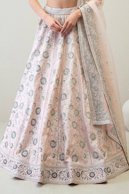 Ridhimaa Gupta_Pink Silk Organza, Viscose Beads, Sequins Square Zainab Embroidered Lehenga Set _Online_at_Aza_Fashions