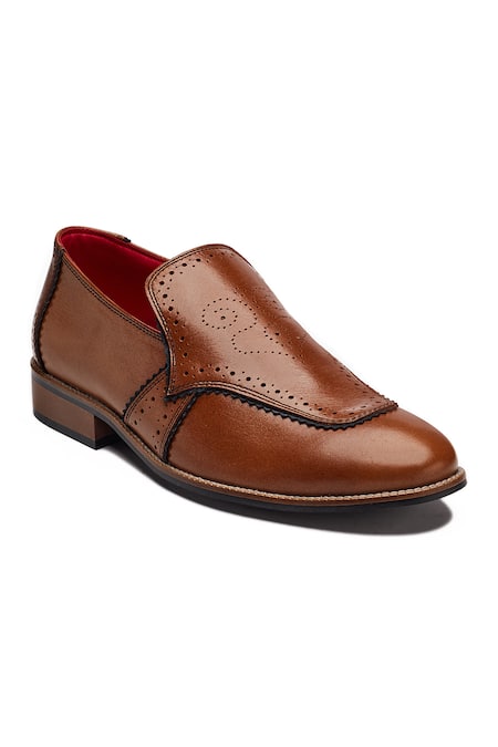 Banjaaran Studio_Brown Brogue Wazir Loafers _Online_at_Aza_Fashions