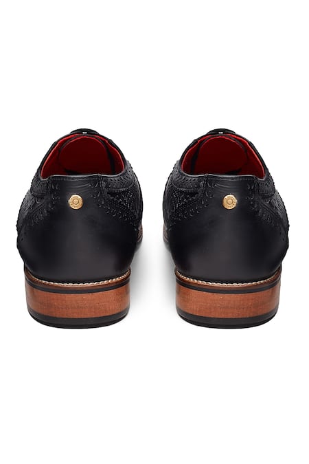 Shop Banjaaran Studio Black Brogue Sartaj Crocodile Skin Textured Online at Aza Fashions Shop_Banjaaran Studio_Black Brogue Sartaj Crocodile Skin Textured_Online_at_Aza_Fashions