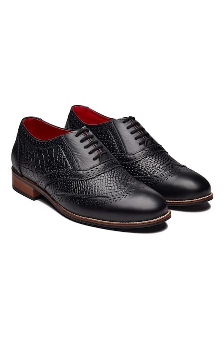 Banjaaran Studio Black Brogue Sartaj Crocodile Skin Textured 