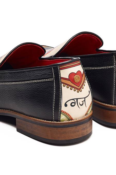Shop Banjaaran Studio Black Print Gaja Guardian Titan Loafers Online at Aza Fashions Shop_Banjaaran Studio_Black Print Gaja Guardian Titan Loafers_Online_at_Aza_Fashions