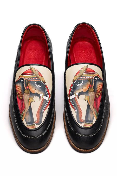 Shop Banjaaran Studio Black Print Gaja Guardian Titan Loafers at Aza Fashions Shop_Banjaaran Studio_Black Print Gaja Guardian Titan Loafers_at_Aza_Fashions
