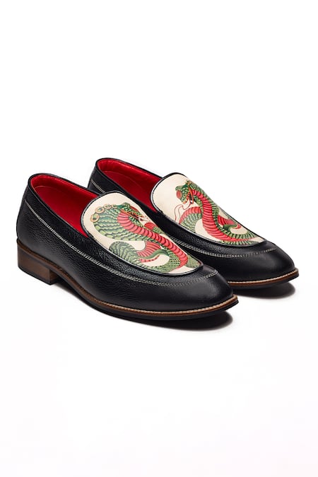 Banjaaran Studio Black Print Naag The Mystical Serpent Loafers 