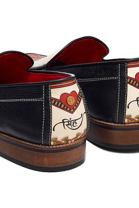Shop Banjaaran Studio Black Simha The Regal Protector Print Loafers Online at Aza Fashions Shop_Banjaaran Studio_Black Simha The Regal Protector Print Loafers_Online_at_Aza_Fashions
