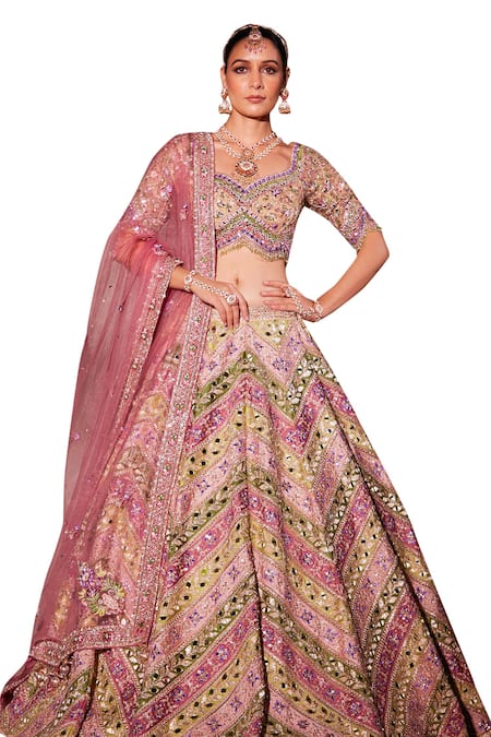 Chaashni By Maansi And Ketan_Multi Color Organza, Net Embroidery, Beads, Geometric Pattern Lehenga Set _at_Aza_Fashions