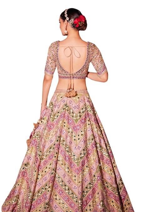 Buy_Chaashni By Maansi And Ketan_Multi Color Organza, Net Embroidery, Beads, Geometric Pattern Lehenga Set 