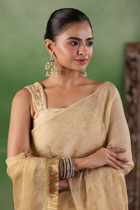 Shop Geroo Jaipur Beige Tissue Zari Crushed Shimmer Finish Saree With Unstitched Blouse Piece Online at Aza Fashions Shop_Geroo Jaipur_Beige Tissue Zari Crushed Shimmer Finish Saree With Unstitched Blouse Piece _Online_at_Aza_Fashions