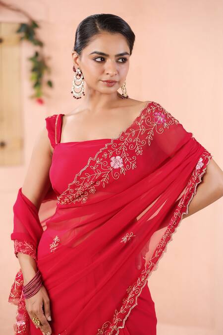 Buy Geroo Jaipur Pink Chiffon Flower Bloom Embroidered Saree With Unstitched Blouse Piece Online at Aza Fashions Buy_Geroo Jaipur_Pink Chiffon Flower Bloom Embroidered Saree With Unstitched Blouse Piece _Online_at_Aza_Fashions